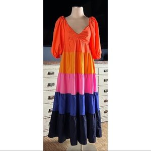 Anthropologie Farm Rio Tiered Color Block Maxi Dress XS